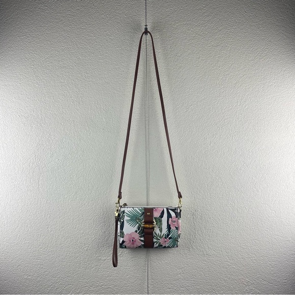 Liz Claiborne l OS Tropical Hibiscus Pinup Travel Mini Wristlet Crossbody Purse - Picture 1 of 4